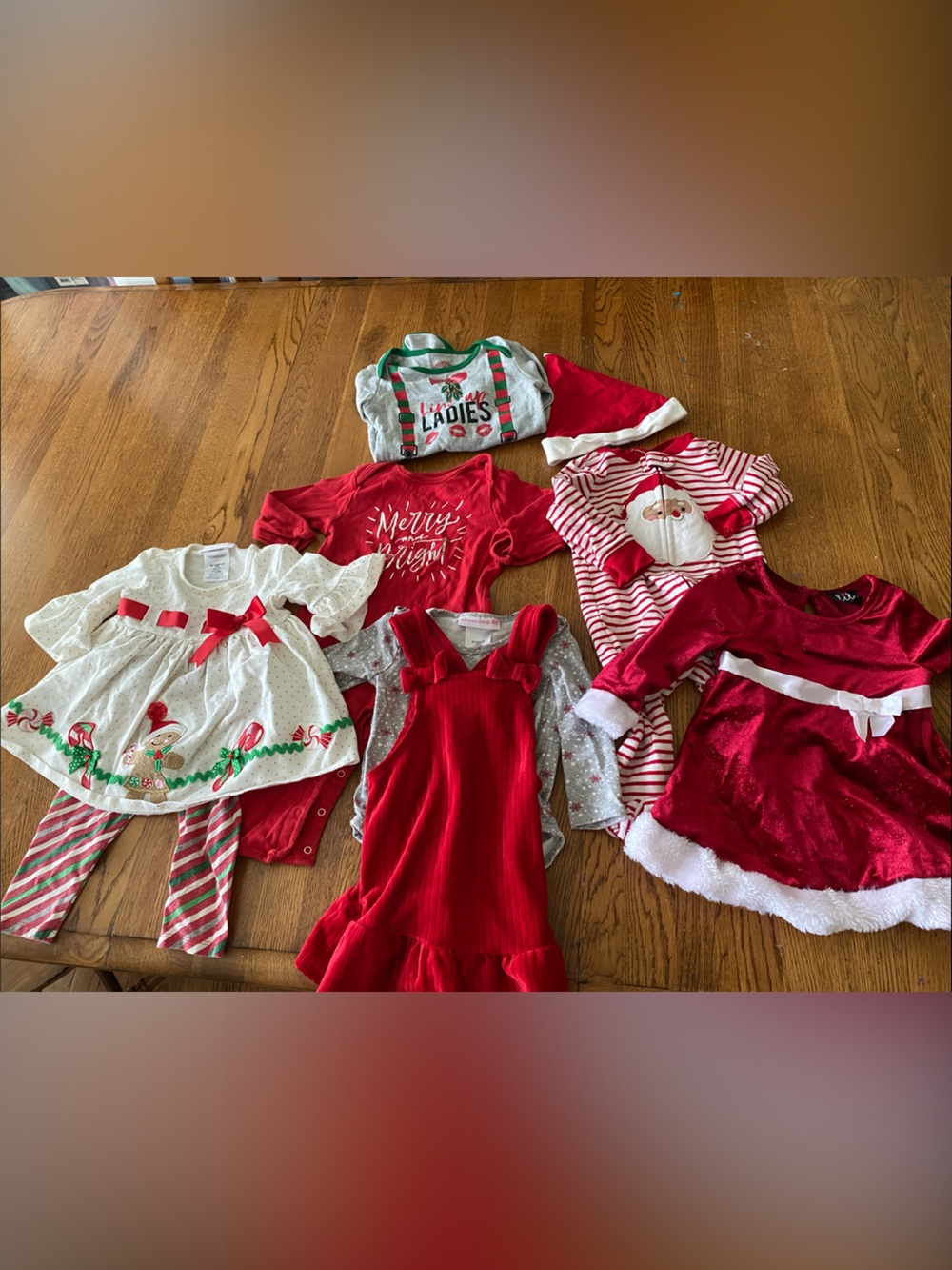 Girls Holiday Christmas Outfit Bundle - Red & White Festive Pieces